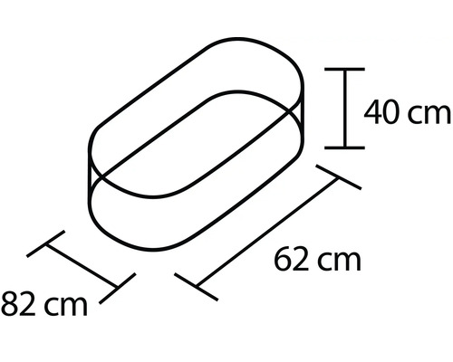 Dessin technique d''un miroir de salle de bains ovale avec des dimensions de 40, 62 et 82 centimètres