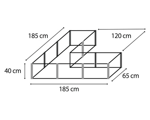 Skizze eines Hochbeets mit Maßangaben