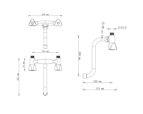 Dessin technique d''un robinet avec dimensions