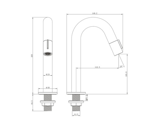 Schéma d''un robinet avec indications de dimensions