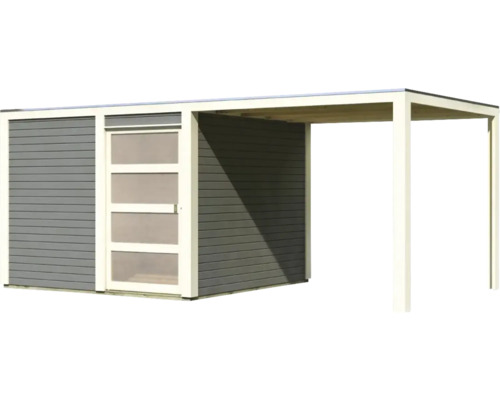 Abri de jardin en bois avec porte coulissante et auvent