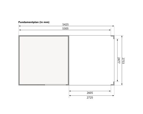 Plan de fondation avec dimensions en millimètres