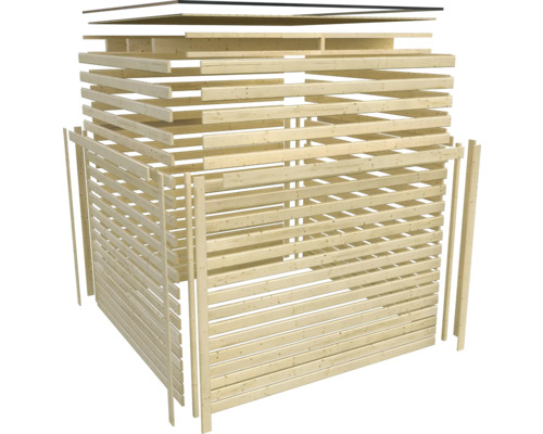 Vue éclatée d''un abri de jardin en bois