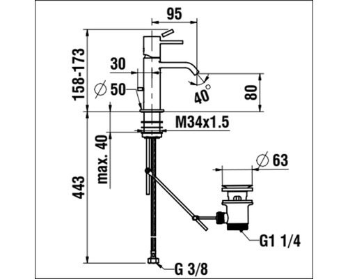 Schéma technique d''un robinet avec dimensions