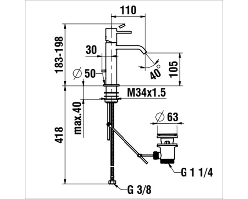 Schéma technique d''un robinet avec dimensions