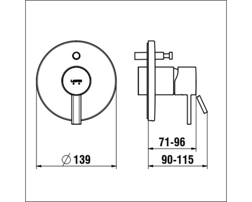 Technische Zeichnung einer Waschtischarmatur mit Massangaben