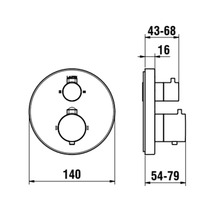 Schéma technique d''un robinet thermostatique encastré avec dimensions