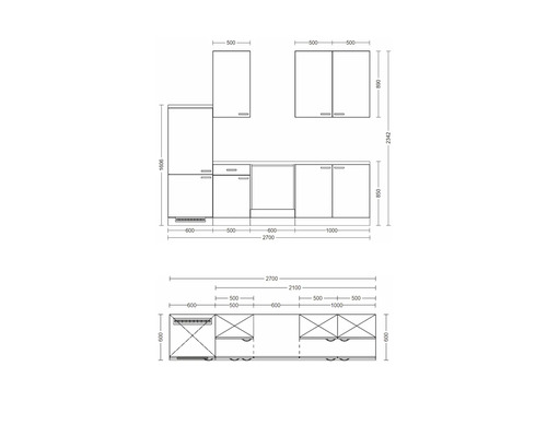 Schéma d''un ensemble de cuisine avec des dimensions.