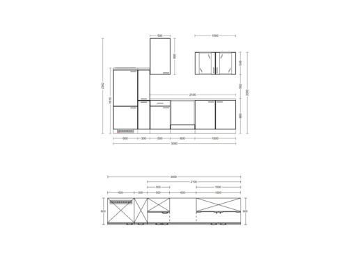 Küchenplan mit Massen für die Küchenplanung