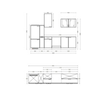Schéma d''une kitchenette avec dimensions.
