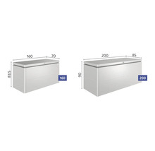 Illustration de deux coffres de rangement de différentes tailles avec des dimensions