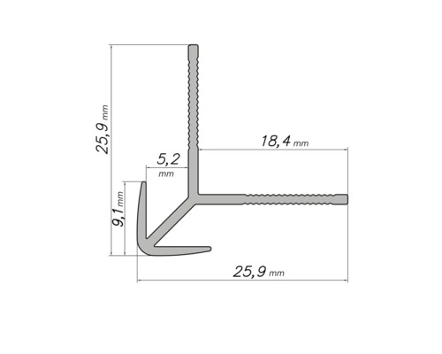 Dessin technique d''un profilé d''angle avec indications de dimensions en millimètres