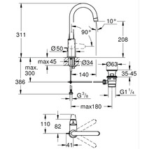 Schéma technique d''un robinet avec indications de dimensions