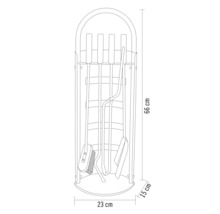 Dimensions d''un serviteur de cheminée avec accessoires, hauteur 66 centimètres, largeur 23 centimètres, profondeur 15 centimètres
