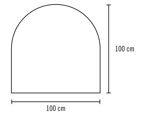 Diagramm einer Türbogenform mit einer Breite und Höhe von 100 Zentimetern