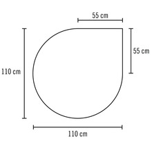 Technische Zeichnung eines Duschbeckens mit den Maßen 110 mal 55 Zentimeter