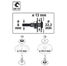 Dessin technique d''un système de fixation avec indication de la taille de la clé et du diamètre