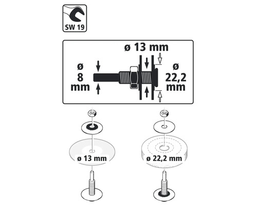 Dessin technique d''un système de fixation avec indication de la taille de la clé et du diamètre