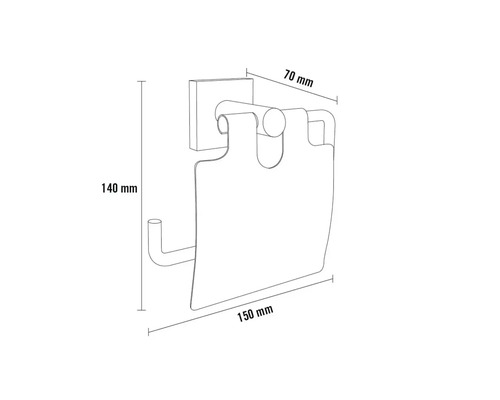 Dimensions d''un porte-papier toilette : 140 mm de hauteur, 150 mm de largeur et 70 mm de profondeur.