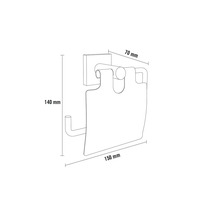 Dessin technique d''un porte-papier toilette avec des dimensions de 140 mm de hauteur, 70 mm de largeur et 150 mm de profondeur.