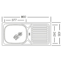 Dessin technique d''un évier de cuisine avec les dimensions 860, 435 et 377 millimètres.