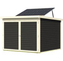 Abri de jardin avec panneau solaire sur le toit