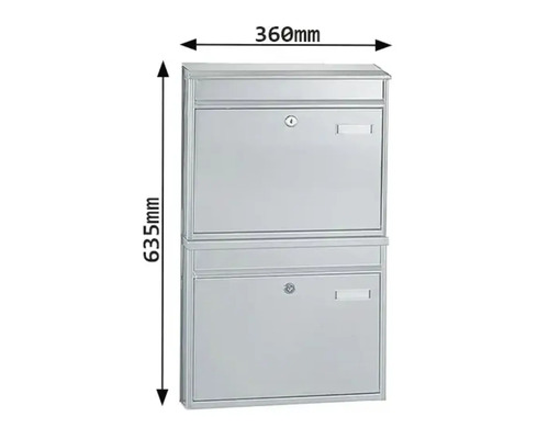 Boîte aux lettres double avec des dimensions de 635 x 360 millimètres.