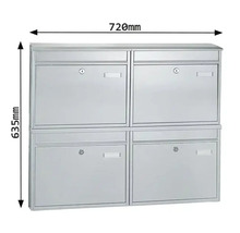 Boîte aux lettres avec quatre compartiments, 720 mm de large et 635 mm de haut