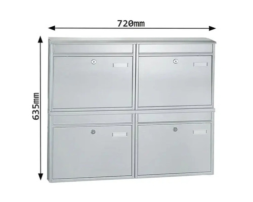 Boîte aux lettres avec quatre compartiments, 720 mm de large et 635 mm de haut