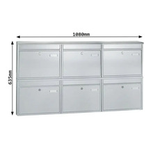 Briefkastenanlage mit sechs Fächern und den Maßen 1080 mm mal 635 mm