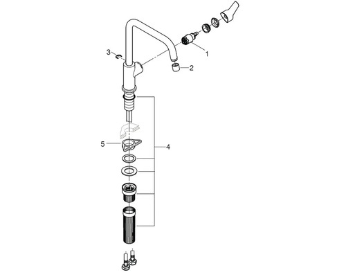 Explosionszeichnung einer Armatur mit Einzelteilen.