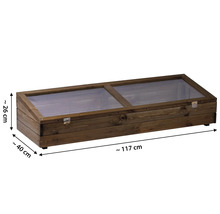 Frühbeet aus Holz mit transparenten Fenstern und den Maßen 117 x 40 x 26 cm.