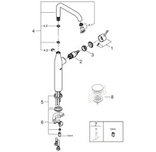 Schéma éclaté d''un robinet avec pièces détachées et accessoires.