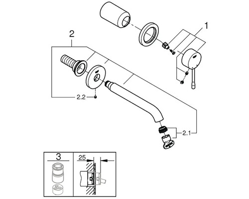 Schéma de montage d''un robinet avec différents composants et instructions de montage