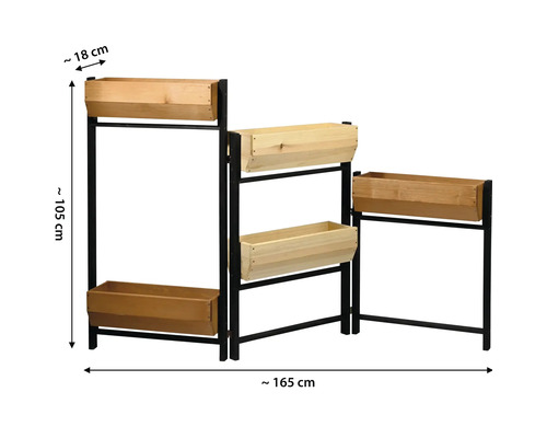 Pflanzentreppe mit vier Pflanzkästen aus Holz und Metall, circa 165 cm breit