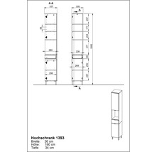 Schéma technique d'une armoire haute avec dimensions