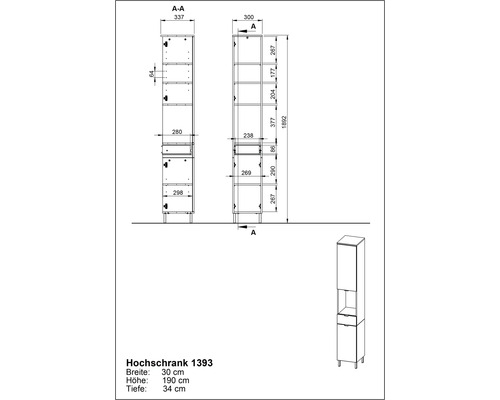 Dessin technique d'une armoire haute avec dimensions