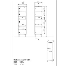 Schéma technique d'une armoire moyenne avec dimensions