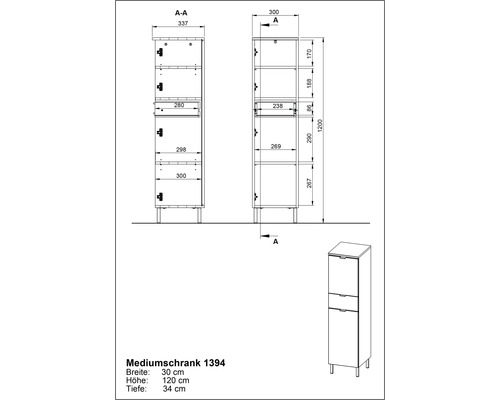 Schéma technique d'une armoire moyenne avec dimensions