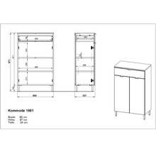 Dessin technique d'une commode avec dimensions.