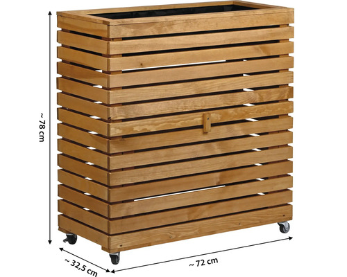 Holz Pflanzkasten mit Rollen, 78 x 72 x 32,5 cm