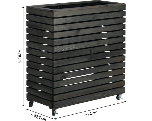 Holzpflanzkasten mit Rollen, circa 78 x 72 x 32,5 Zentimeter