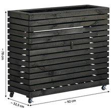 Holzpflanzkasten mit Rollen, circa 78 cm hoch, circa 92 cm breit und circa 32,5 cm tief