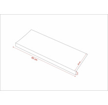 Représentation schématique d''une étagère aux dimensions suivantes : 65 cm de long, 25 cm de large et 3 cm d''épaisseur.