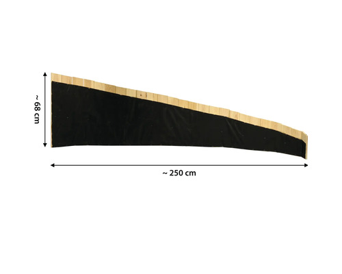 Sichtschutzelement aus Holz, circa 68 Zentimeter hoch und circa 250 Zentimeter lang