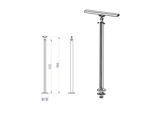 Technische Zeichnung eines Geländers mit Maßangaben