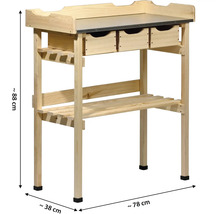 Table de plantation en bois avec trois tiroirs et étagères