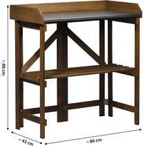 Établi en bois avec plaque métallique, environ 88 x 86 x 43 cm