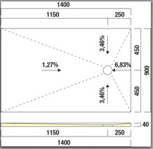 Schéma technique d'un receveur de douche avec dimensions