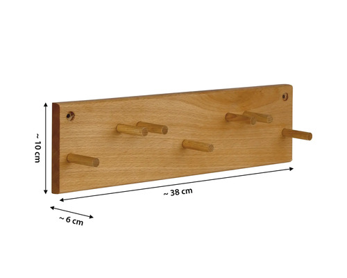 Porte-manteau en bois avec six crochets, environ 38 cm de large